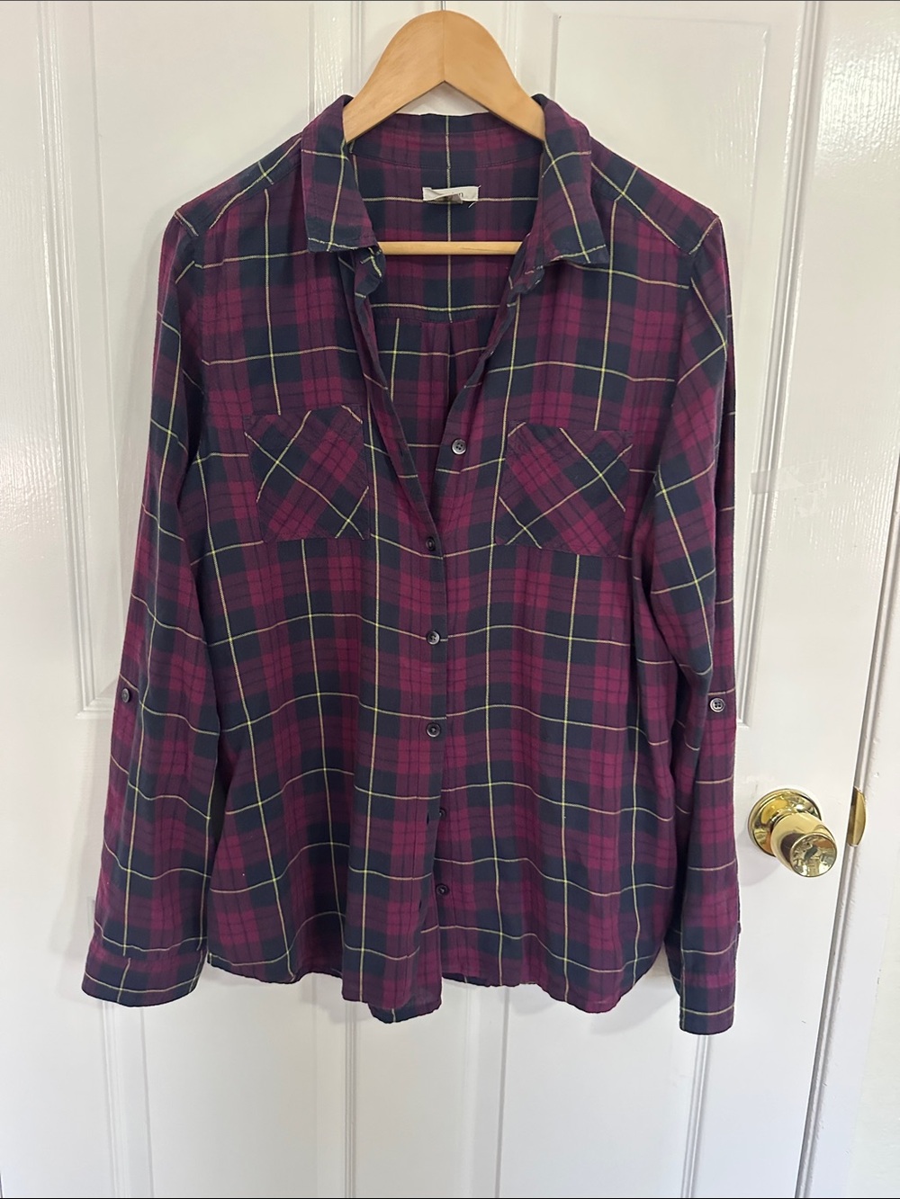 Caslon Purple and Green Plaid Button-Down Shirt